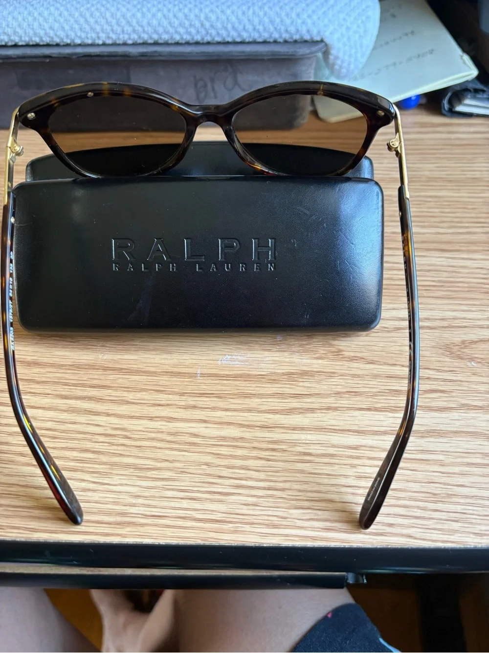 Ralph Lauren Brown Tortoise Cat-Eye Sunglasses with Gold Accents